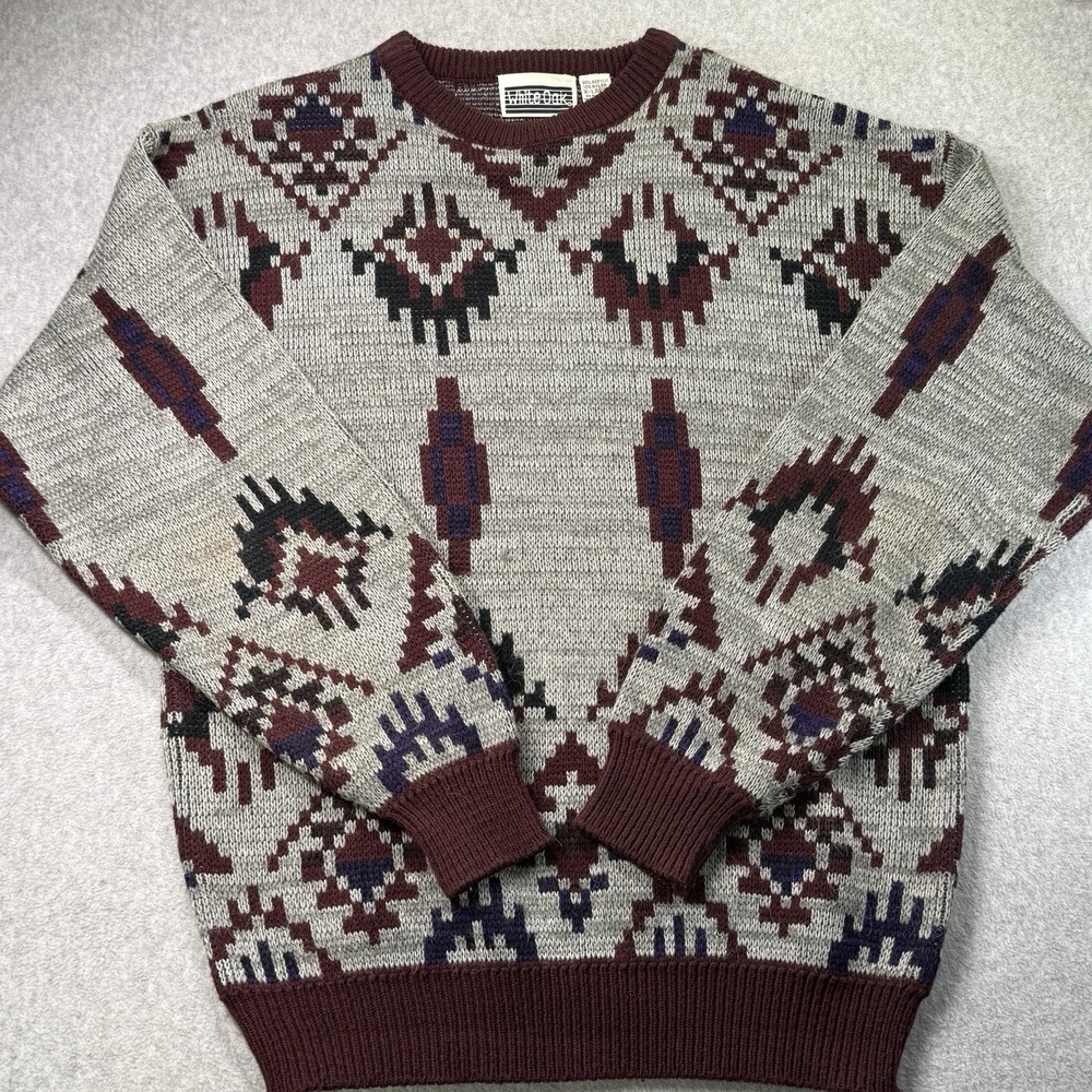 Vintage 90s White Oak Sweater XL Aztec Geometric‎ Knit Pullover Streetwear